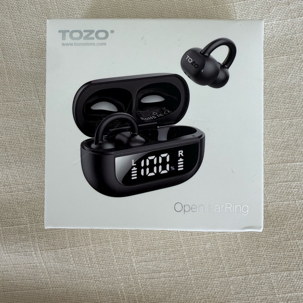 New in box TOZO Open Ear Black Wireless Earbuds